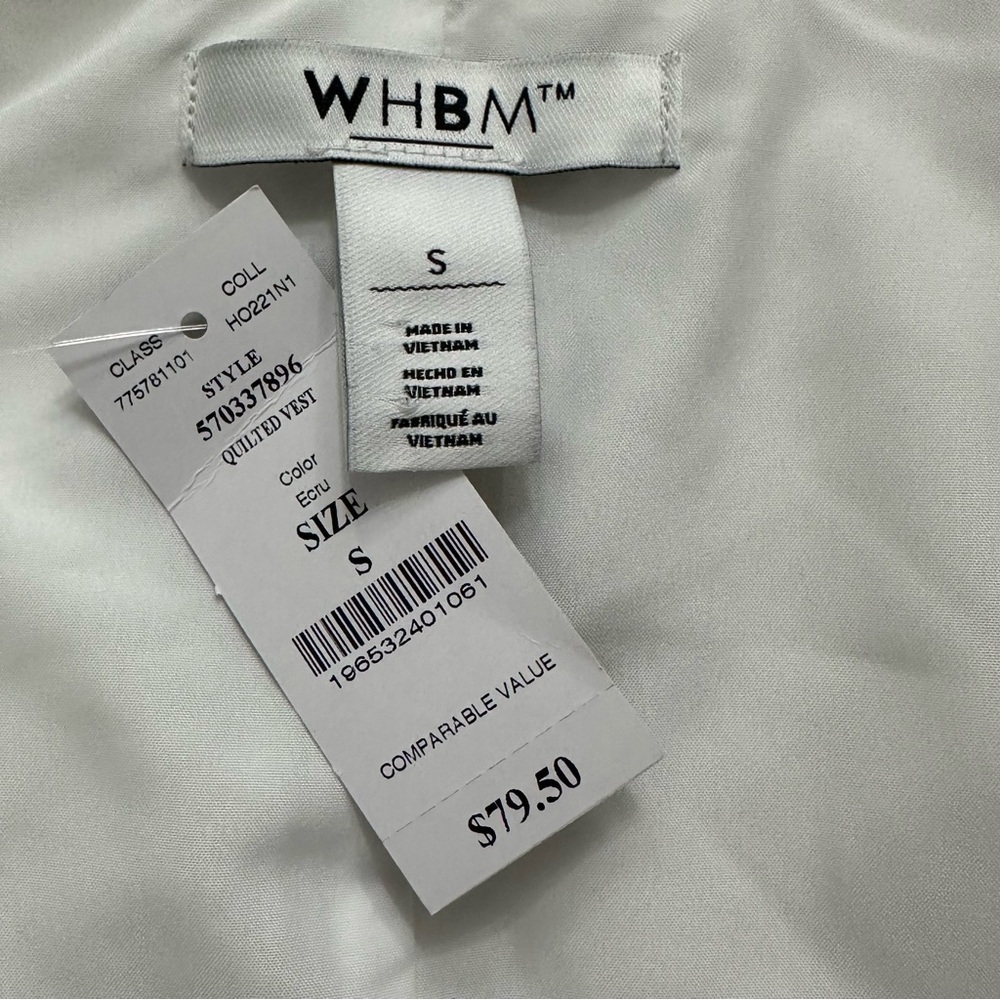 White House Black Market Quilted Zip Up Vest Sleeveless Side Pocket NWT - Picture 2 of 7